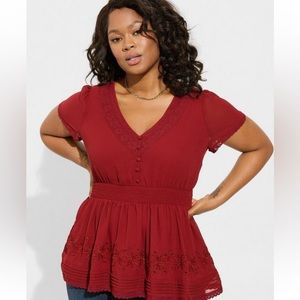 NWT Torrid Red Peplum Smocked Short Sleeve Top
